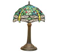 Blivuself Tiffany Table Lamp Dragonfly Style Blue Green Stained Glass Table Lamp Bedroom Reading Desk Light for Home Living Room Office Dormitory Dining Room Decorate Light