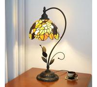 Blivuself Tiffany Table Lamp Orange Grapes Leaves Stained Glass Lamp Tiffany Style S Leaves Vintage Desk Light for Bedside Living Room Office Dormitory Dining Room