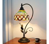 Blivuself Tiffany Table Lamp Yellow Peacock Tail Stained Glass Lamp Tiffany Style S Leaves Vintage Desk Light for Bedside Living Room Office Dormitory Dining Room