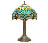 Blivuself Vintage Dragonfly Tiffany Style Stained Glass End Table Lamp Bedroom Bedside Dorm Office Art Craft Antique Decor Green Night Light Accent Aesthetic Nightstand Retro Metal Reading Desk Lamps