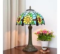 Blivuself Vintage Sunflower Tiffany Style Stained Glass End Table Lamp Bedroom Bedside Dorm Office Art Craft Antique Decor Blue Night Light Accent Aesthetic Nightstand Retro Metal Reading Desk Lamps