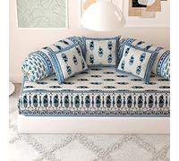 Blizz Mont by Jaipur Fabrics | Ethnic Motifs Printed Diwan Set | Pure Cotton | Set Contains- 6 Pieces (1 Single Bedsheet, 2 Boster Covers, 3 Cushion Covers)- (BM1004-BLUE-BU)-1+2+3-C1