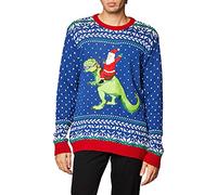 Blizzard Bay Mens Santa Riding Trex Crew Neck Ugly Xmas Suit Jacket - Blue -