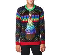 Blizzard Bay Men's Xmas Tree Sweater, Black/Rainbow Combo, S