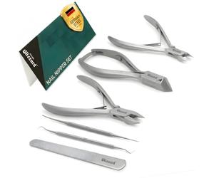 Blizzard Podiatry Tool Set - Nail Clippers for Thick Nails - 5-Pcs Podiatrist Nail Nippers for Seniors - Professional Toenail Clippers for Men - German Steel Chiropody Tools with Toenail File