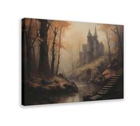 BLJKHTGG Halloween Art Spooky Haunted Castle Canvas Poster Bedroom Decor Landscape Decor Gift 24x36inch(60x90cm)