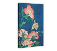 BLJKHTGG Katsushika Hokusai Peonies And Canary Canvas Poster Bedroom Decor Landscape Decor Gift 08x12inch(20x30cm)
