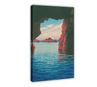 BLJKHTGG Kawase Hasui Oga Peninsula Kiba Cave Canvas Poster Wall Art Print Picture Paintings 20x30inch(50x75cm)