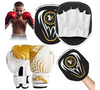 (Blk/Gold Set) Focus Pad Boxing Set 6oz Punching Sparring Gloves