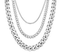 BLK Smith Company 3/5/7/9/11mm Silver stainless steel cuban Miami chain link necklace. 45cm 50cm 55cm 60cm Length. Sturdy chian for mens women unisex. (45, 3mm)
