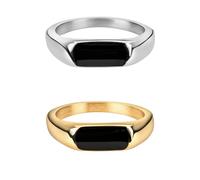 BLK Smith Company Minimalist Thin-line Mens stainless steel black onyx crystal signet ring. Skinny stackable old money style Silver band, 18K Gold, high grade stainless steel. (18k Gold plated, 8 US)