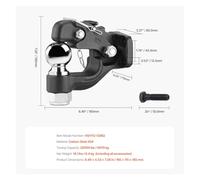 BLKCVDH 20000lbs Trailer Hitch Receiver Pintle Hook Combination 2in&2-5/16in Hitch Ball fits for 2.5-3in Lunette Ring for Truck(2-0.3125 in Ball)