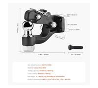 BLKCVDH 20000lbs Trailer Hitch Receiver Pintle Hook Combination 2in&2-5/16in Hitch Ball fits for 2.5-3in Lunette Ring for Truck(2 in Ball)
