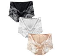 BLKDOTS Women's High Waist Hipster Briefs Seamless Panties Soft Lace Underwear Breathable Underpants, Black, White, Skin, 3XL Große Größen