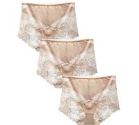 BLKDOTS Women's High Waist Hipster Briefs Seamless Panties Soft Lace Underwear Breathable Underpants, Skin 3 Pcs, XXL