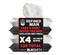 BLKSMITH Refined Man Face & Body Wipes for Men - Black Leather | Sweet Tobacco - X4, 30 Pack Wipes (120 Total) - Shower Wipes, Body Wipes for Men, Mens Body Wipes