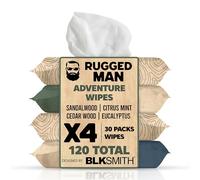 BLKSMITH Refined Man Face & Body Wipes for Men - X4, 30 Pack Wipes (120 Total) - Shower Wipes, Body Wipes for Men, Mens Body Wipes (120 Wipes, Sandalwood | Citrus Mint | Cedar Wood | Eucalyptus)