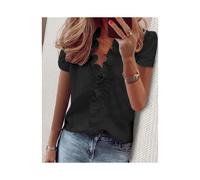 (BLL2016 DX Black, L) Spring Summer Short Sleeve Womens Tops Shirts Casual Ruffles V-Neck Office Blouses Ladies Camisas De Mujer Elegant Women Shirts