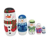 blloocod 5pcs Russian Stackable Snowman Matryoshka Wooden Nesting Dolls, Hand-Painted Basswood Christmas Holiday Decor & Gift