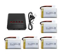 BLLRC 5PCS 3.7V 800mAh Lithium Battery with 5-in-1 Charger for MJX X708W X709 UDI U45 U45W U42 U42W E32HW Syma X5C X5SC X5SW H5C V931 S5C SS40 FQ36 T32 T5W H4 2 Battery drone with remote control