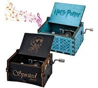 BLLREMIPSUR 2pcs Wooden Music Box Hand Cranked Music Box Harry Potter Mini Music Box Antique Carved Wooden Musical Box Best Gift For Teens Adults
