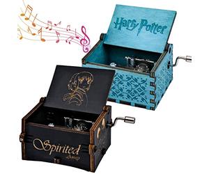 BLLREMIPSUR 2pcs Wooden Music Box Hand Cranked Music Box Harry Potter Mini Music Box Antique Carved Wooden Musical Box Best Gift For Teens Adults
