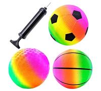 BLLREMIPSUR 3 Pcs Sports Ball Set with Pump, Inflatable Football Basketball Rainbow Ball Outdoor Garden Bouncy Beach Balls for Adults Christmas Birthday Gift