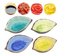 BLLREMIPSUR 4 pcs Ceramic Sauce Dishes, Leaves Shape Sauce Bowls Mini Side Seasoning Dish Sushi Soy Sauce Dipping Condiment Dishes