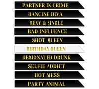 BLMHTWO 10 Pieces Birthday Sash Queen Sash Black for Women Birthday Accessories Group Gifts