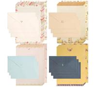 BLMHTWO 24 Sheets Writing Paper and Envelopes Set with 12 PCS Envelops, Stationary Paper and Envelopes, Lined Stationery Letter Writing Sets for Office Home School Invitation Gifts (4 Styles)