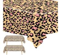 BLMHTWO 2PCS Leopard Table Covers, 108 x 54 Inch Leopard Print Plastic Tablecloths, Disposable Safari Animal Print Table Covers for Zoo Jungle Safari Themed Party Supplies, Brown, Rectangle