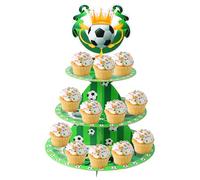 BLMHTWO 3 Tier Soccer Themed Cupcake Stand Soccer Cupcake Holder Thickened Cardboard Cake Tray for Football Sports Themed Party Decoration Birthday Decor