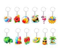 BLMHTWO 36PCS Summer Keychains, Hawaiian Beach Keychain Flamingo Pineapple Surfboard Keychain Summer Themed Party Favors Key Ring for Birthday Classroom Luau Sea Party Supplies(12 Style)