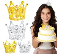 BLMHTWO 4Pcs Crown Cake Topper Gold Silver Small Crown Queen Mini Crown Princess Headpiece Mini Tiara Cake Decoration for Women Girl Bridal Wedding Royal Themed Decor Birthday Party