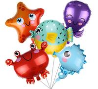 BLMHTWO 5 Pieces Under the Sea Balloons Under the Sea Party Decorations Ocean Foil Balloons Seahorse Starfish Globefish Crab Octopus Fish Balloon Sea Animal Balloon for Birthday Ocean Party Decoration