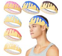 BLMHTWO 6 PCS Ice Cream Baseball Headband, Teenager Wide Headbands with Ice Cream Drip Sweatband Headbands for Women & Men Running, Cycling, Football