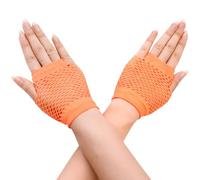 BLMHTWO Short Fishnet Gloves Short Fishnet Gloves Mesh Elastic Short Fishnet Gloves 80s Retro Vintage Nylon Stretchy Mesh Gloves 80s 90s Party Cosplay Costume Accessories for Women(orange)