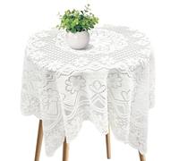 BLMHTWO Small Lace Round Tablecloth 35 x 35 inch, White Square Lace Tablecloth Vintage Square Crochet Tablecloths for Round Coffee Tables