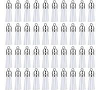 Blmirror 100Pcs Keychain Tassels Faux Suede Leather Tassel Pendants Keychain Decoration for DIY Crafts Making Supplies (White)