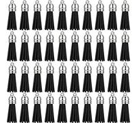Blmirror 100Pcs Keychain Tassels Faux Suede Leather Tassel Pendants Keychain Decoration for DIY Crafts Making Supplies (Black)