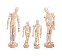 Blmirror 4 Pcs Wooden Manikin Blockhead Wood Artist Figure Doll Model for Sketch Charcoal Home Office Desk Decoration Gift
