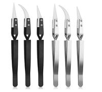 Blmirror 6Pcs Precision Reverse Ceramic Tweezers Pointed Curved Tips Tweezer Set Non Conductive, Anti Magnetic Soldering Tweezers