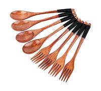Blmirror 8Pcs Wooden Spoons Forks Set, Japanese Style Wooden Utensil Set, Handmade Kitchen Spoon, Reusable Travel Flatware Set A