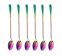 Blmirror Coffee Teaspoons, Set of 6 Rainbow Color Coffee Spoon Long-Handle Ice Cream Desert Spoon Cocktail Stir Spoons Mixing Spoon, Pointed Head