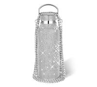 Blmirror Diamond Stainless Steel Water Bottle Portable Glitter Rhinestone Water Bottle Crossbody Bling Thermal Flask 600ml B