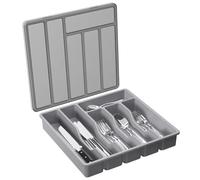 Blmirror Silverware Organizer with Lid,Covered Utensil Tray for Kitchen Drawer and Countertop, Plastic Cutlery and Flatware Gray