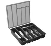 Blmirror Silverware Organizer with Lid,Covered Utensil Tray for Kitchen Drawer and Countertop, Plastic Cutlery and Flatware Black