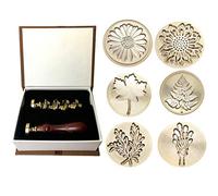 Blmirror Wax Seal Stamp Set, 6Pcs Botanical Sealing Wax Stamp Brass Heads + 1Pc Wooden Handle with A Gift Box Vintage