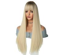 Blmirror White Blonde Head Dyed 69cm Cosplay Wig in Europe and America Long Straight Hair Gradient Color Head Covering Wig