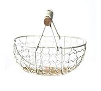 Blmirror Wooden Handle Metal Retro Basket Portable Multi-Function Vegetable Fruit Egg Groceries Practical Storage Basket Organizer White